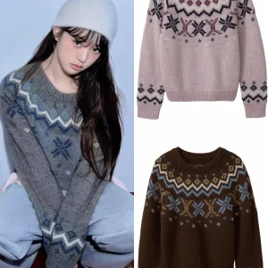 Soft Cozy Dongdaemun Zhang ng Embroidered Knitted Sweater Women's Loose Vintage Overhead Woolen Long Sve round Ne Top - AliExpress Sweaters&Jumpers