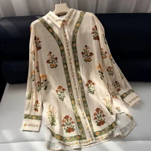 French vintage beige floral long-sleeved blouse for women - loose and flowing, luxurious design, elegant and stylish look - AliExpress Shirts & Blouses