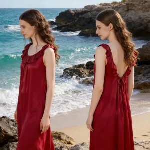 Women Heavyweight Mulberry Silk Slip Dress Summer Sleeveless Backless Ruffle Maxi Nightgown Luxury Vacation Loungewear Outwear - AliExpress Women's Sleep & Lounge