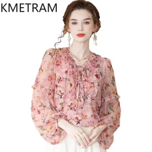 KMETRAM 100% Mulberry Silk Shirts Women Elegant Printed Blouse High Quality Summer Long Sleeve Blouses Woman Clothes 2026 топ - AliExpress Shirts & Blouses