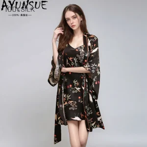 AYUNSUE 100% Silk Women's Pajamas and Robes 2 Piece Set Short Dress Floral Womens Matching Sets Pajamas for Women Пижама Женская - AliExpress Women's Sleep & Lounge