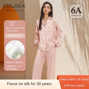 100% Mulberry Silk Spring Summer Women's Long Sleeve Pajama Set Soft Breathable Skin Friendly Loungewear Ladies Sleepwear Suit - AliExpress Women's Sleep & Lounge