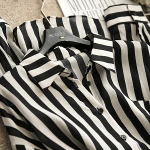 Loose Long Sleeve Shirt Coat 45%  55% Flax Black White Stripes Original Design Women's Comfortable Breathable Top - AliExpress Shirts & Blouses