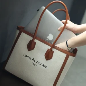 Women Large Capacity Tote Bag With Laptop Compartment Luxury Canvas With Cow Leather Shoulder HandBag For Work Zipper Closure - AliExpress Women's Handbags
