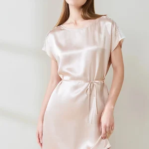 19 Momme Silk & Lace Chemise 100% Mulberry Silk Round Neck Nightshirt Sleepdress Cozy Loungewear Short Nightdress Loose Pajama - AliExpress Women's Sleep & Lounge
