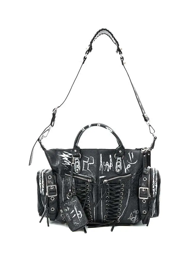 American Original Fashion Motorcycle Style Metal Rivet Cross Shoelace Personalized Design Single Shoulder Crossbody Bags Trendy - AliExpress Women's Handbags