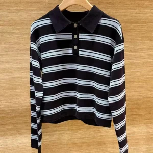 S Home South Oil High End Women's Casual Stripe Knitwear  Collar Top Versatile Comfortable Regular Fit Commute Sle - AliExpress Sweaters&Jumpers