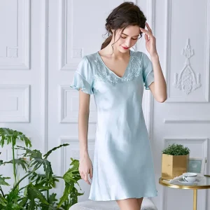 Short Sleeve 100% Mulberry Silk Women's Nightgown Summer Casual Nightdress Pajama Homewear Sleeping Shirt Sexy Chemise Nightwear - AliExpress Women's Sleep & Lounge