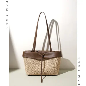 Fashion Women PP Straw Patchwork Genuine Leather Women Handbags Large Capacity Summer Beach Casual Shoulder Bag Lady Woven Bag - AliExpress Women's Handbags