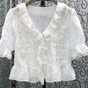 Milan Town Special Offer High Version Short Lace Trim Bubble Sleeve Sweet Cool Style Women's Top Sweet Style Straight Cut Shirt - AliExpress Shirts & Blouses