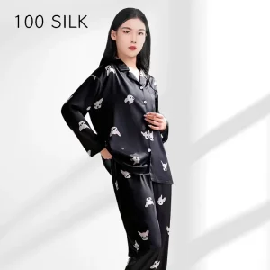 100% Mulberry Silk Long-sleeved Button Top and Trousers Couple Pajamas Suit Cute Print Family Pajama Two Piece Set Homewear PJS - AliExpress Women's Sleep & Lounge