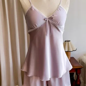 New 19 Mu Mi Su Crepe Satin 100%  Silk Strap Shorts Set   Home Clothes - AliExpress Women's Sleep & Lounge