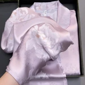 New  Silk Pajamas Women's Long Sleeve Home Clothes High End Pink Jacquard Thin - AliExpress Women's Sleep & Lounge