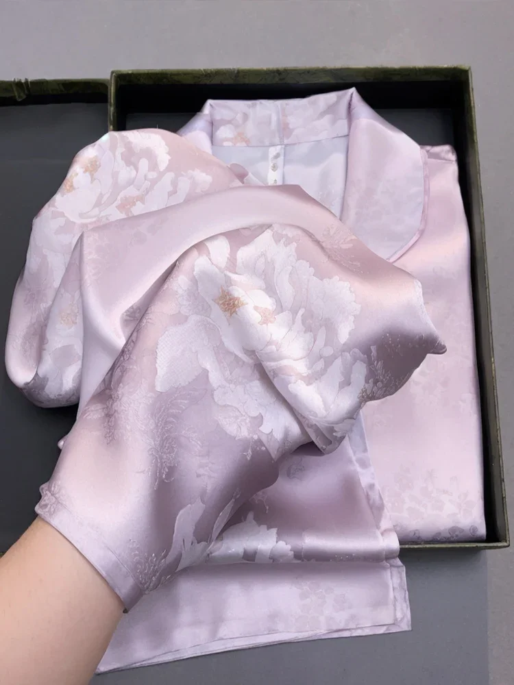 New Silk Pajamas Women's Long Sleeve Home Clothes High End Pink Jacquard Thin - AliExpress Women's Sleep & Lounge