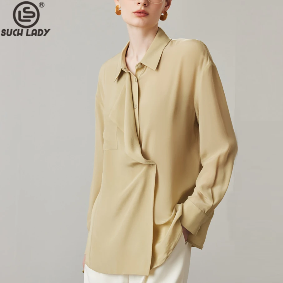 100% Natural Silk Women's Shirt Turn Down Collar Long Sleeves Ruffles Elegant Designer Blouse Tops - AliExpress Shirts & Blouses