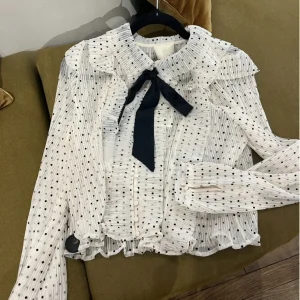 Sweet Polka Dot  Bow Tie Shirt HEIDD Spring 2026 Early Sweet Style Pleated Patchwork Women's Long Sleeve Blouse - AliExpress Shirts & Blouses