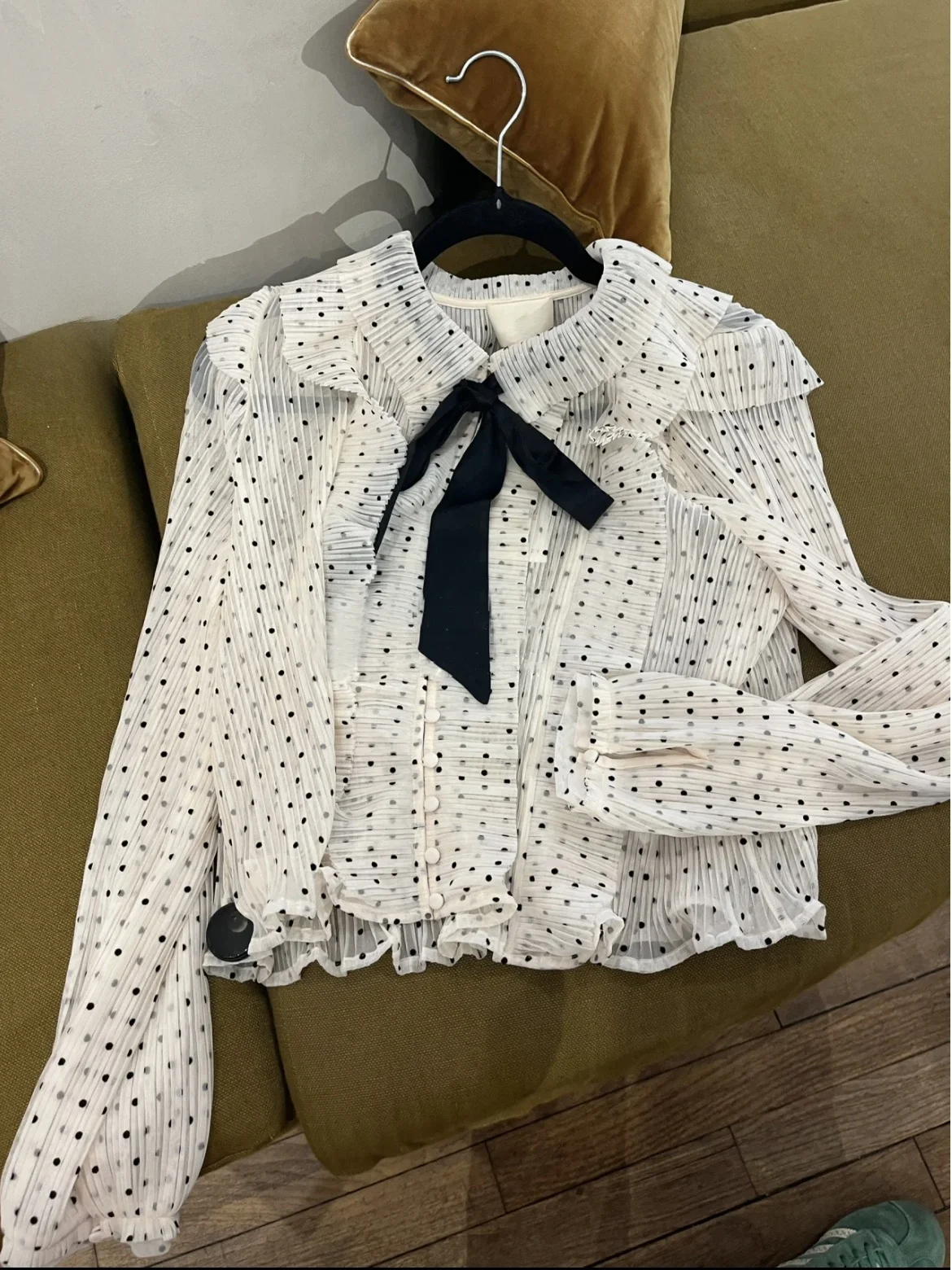 Sweet Polka Dot Bow Tie Shirt HEIDD Spring 2026 Early Sweet Style Pleated Patchwork Women's Long Sleeve Blouse - AliExpress Shirts & Blouses
