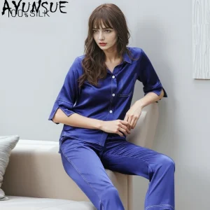 AYUNSUE 19Mm 100% Mulberry Silk Pajama Sets Sleepwear Women Clothes Spring Summer Womens Tops Casual Long Pants Two-piece Пижам - AliExpress Women's Sleep & Lounge
