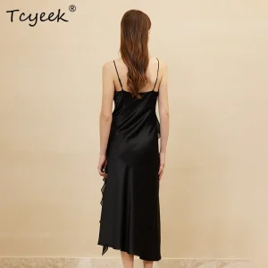 Tcyeek, 19MM 100%Real Silk Nightgown, Women Ruffles Spaghetti Strap, Sexy Elegant Sleepwear, 2024 Summer New Dresses P44693QM - AliExpress Women's Sleep & Lounge
