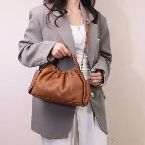 y2k bag women's bag handbag Genuine Leather Cloud Bag fashionable Pleated Drawstring Design Short Handle Bucket Bag - AliExpress Women's Handbags