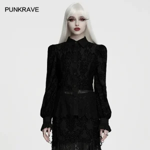 PUNK RAVE Women's Gothic Retro Lace Woven Shirt Classical Floral Patterns Mysterious Drawstring Adjustment Party Club Dark Top - AliExpress Shirts & Blouses