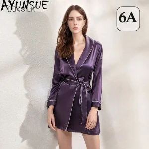 AYUNSUE 19MM 100% Real Mulberry Silk Robe Women Elegant Pajama Spring Summer Women's Home Clothes Lace-up Robes for Woman 잠옷 - AliExpress Women's Sleep & Lounge
