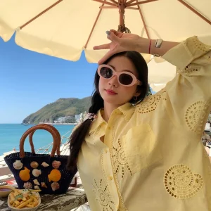 Elegant Embroidered Hollow out Long Sleeve Shirt Loose Women's Fashion Casual Style Pure Cotton Spring Summer Breathable - AliExpress Shirts & Blouses