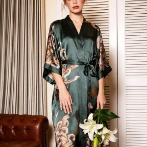 100% Mulberry Silk Long Robe Women's Plus Size Kimono Nightgown Elegant Morning Dressing Gown Sleepwear PJs Bathrobe Loungewear - AliExpress Women's Sleep & Lounge