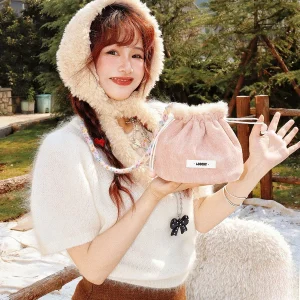 Adorable Plush Peach Double-Sided Bucket Bag Small Coin Purse Single Shoulder Crossbody Women's Bag for Casual Occasions - AliExpress Women's Handbags
