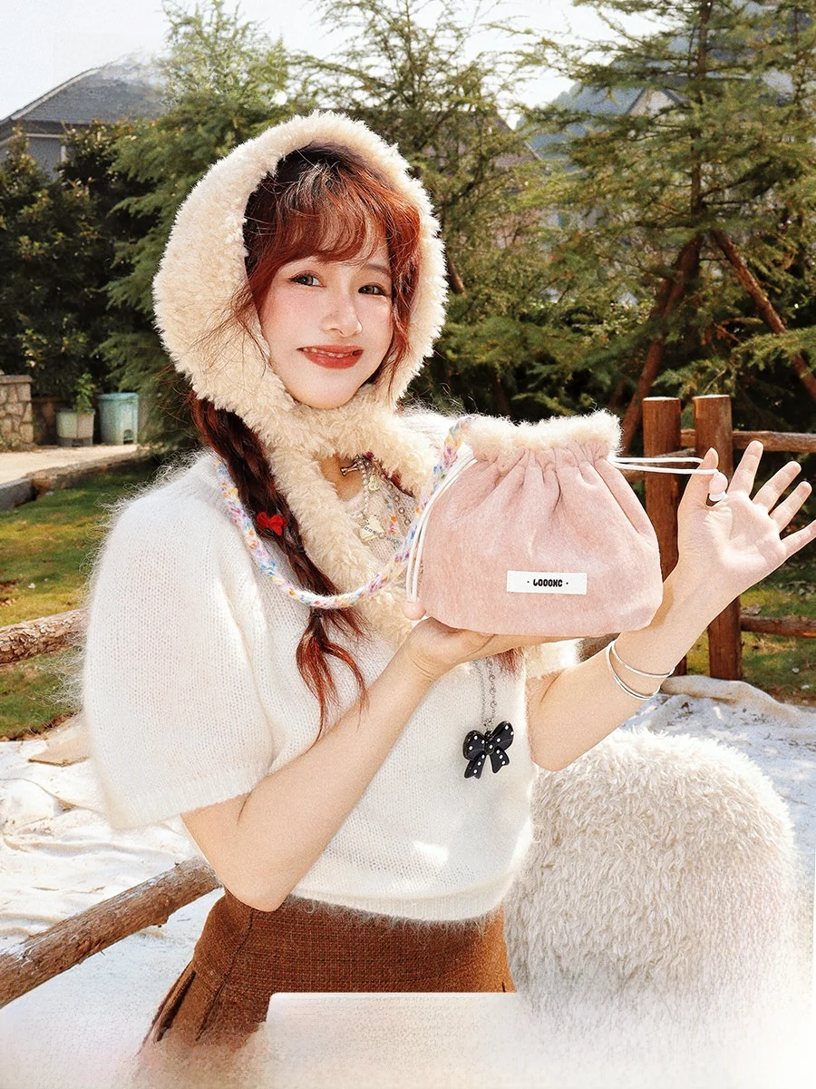 Adorable Plush Peach Double-Sided Bucket Bag Small Coin Purse Single Shoulder Crossbody Women's Bag for Casual Occasions - AliExpress Women's Handbags
