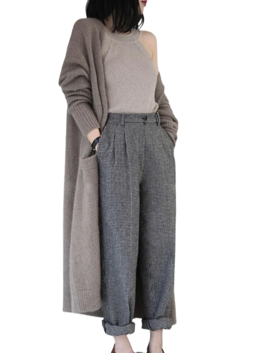 New pure mountain cashmere sweater in autumn and winter women's V-neck cardigan long lazy knitted coat with pocket - AliExpress Sweaters&Jumpers