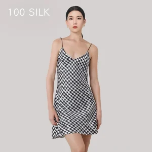 Premium Houndstooth Silk Chemise Heavyweight 19MM 100% Mulberry Silk Nightdress Cami Pajama Versatile Slip Dress for Night & Day - AliExpress Women's Sleep & Lounge