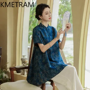 KMETRAM 100% Mulberry Silk Xiangyunsha Blouese for Women 2026 Summer Loose Mid-length Short Sleeved Floral Blouse Blusa Feminina - AliExpress Shirts & Blouses