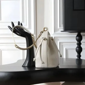 Off White Diamond Quilted Mini Drawstring Bucket Bag, Two-Tone Gold Chain Crossbody Bag with Extra Leather Top Handle, Luxury Designer Inspired Spring Summer Handbag - AliExpress Women's Handbags