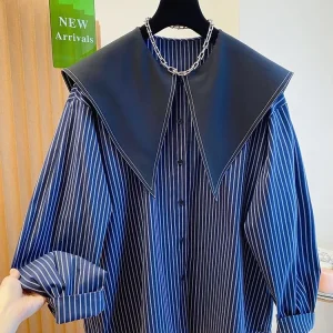 SuperAen Korean Style Sailor Collar Long-sleeved Shirt Women's Spring 2026 New Loose Striped Oversize Casual Tops - AliExpress Shirts & Blouses