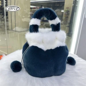 New Women's Bag Real Mink Fur Designer Luxury Fashion Plush Handbags Female Tote Handbag Soft Winter Women Handmade Party Purse - AliExpress Women's Handbags