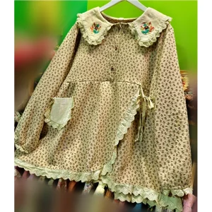 Women Winter Vintage Cotton Fleece Ruffled Lace Bohemian Blouse Retro Chic Victorian Edwardian Lolita Cute Babydoll Sweet Tops - AliExpress Shirts & Blouses