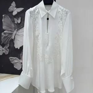 Spring Lantern Sleeve Retro Silhouette Silk Embroidered Shirt for Women - AliExpress Shirts & Blouses
