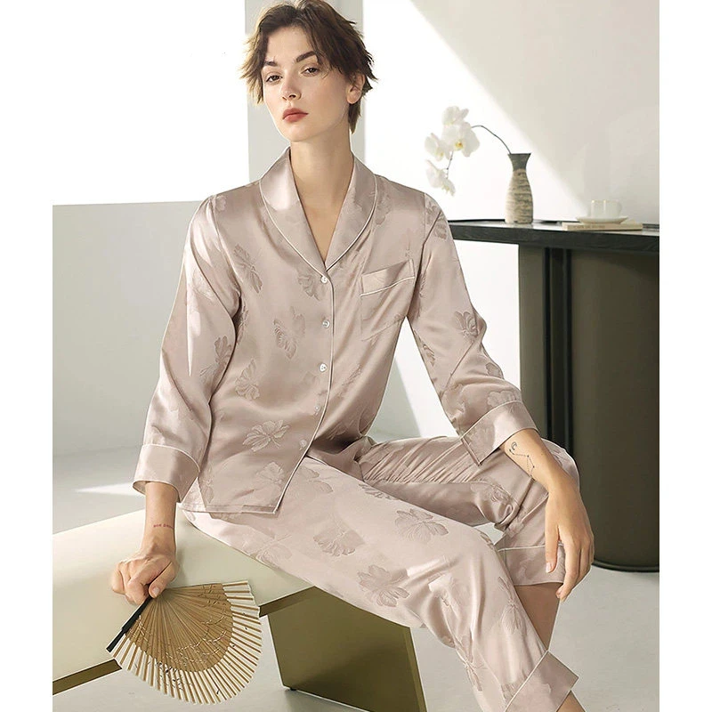 100% Mulberry Silk Women's Pajamas Solid Color Lapel Button Cardigan & Pants Luxury Sleepwear 2pcs Set Elegant Pijama Loungewear - AliExpress Women's Sleep & Lounge