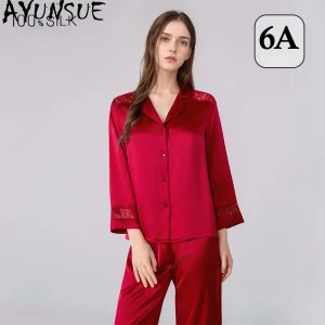AYUNSUE 100% Natural Mulberry Silk Sleepwear Women Spring Sutumn Home Clothes 16MM Silk Pajama Set Long Sleeve Top Casual Pants - AliExpress Women's Sleep & Lounge