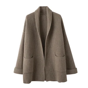 Autumn And Winter Heavy Long V-Neck 100 Pure Wool Cardigan Women's Loose Wool Knitted Jacket With Pocket - AliExpress Sweaters&Jumpers