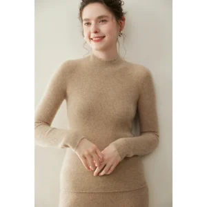 Women 100% Cashmere Sweater Mock-neck Long Sleeve Slim Pullover Simple Style Cashmere Knitwear Autumn Winter Warm Slimming Tops - AliExpress Sweaters&Jumpers