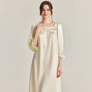French Court Style 100% Real Silk Loose Homewear Nightshirt Long Sleeves Women's Summer Nightgown Mulberry Silk Long Nightdress - AliExpress Women's Sleep & Lounge