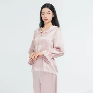 22 Momme 100% Mulberry Silk Pajama Set Women Lace Collar Long Sleeve Sleepwear Luxury Soft Silk Nightwear Trouser Suit - AliExpress Women's Sleep & Lounge