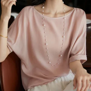 Silk Shirt Women's High-end Silk Loose Casual Short Sleeve Sun Protection Top Summer One-Shoulder Sweatshirt - AliExpress Shirts & Blouses
