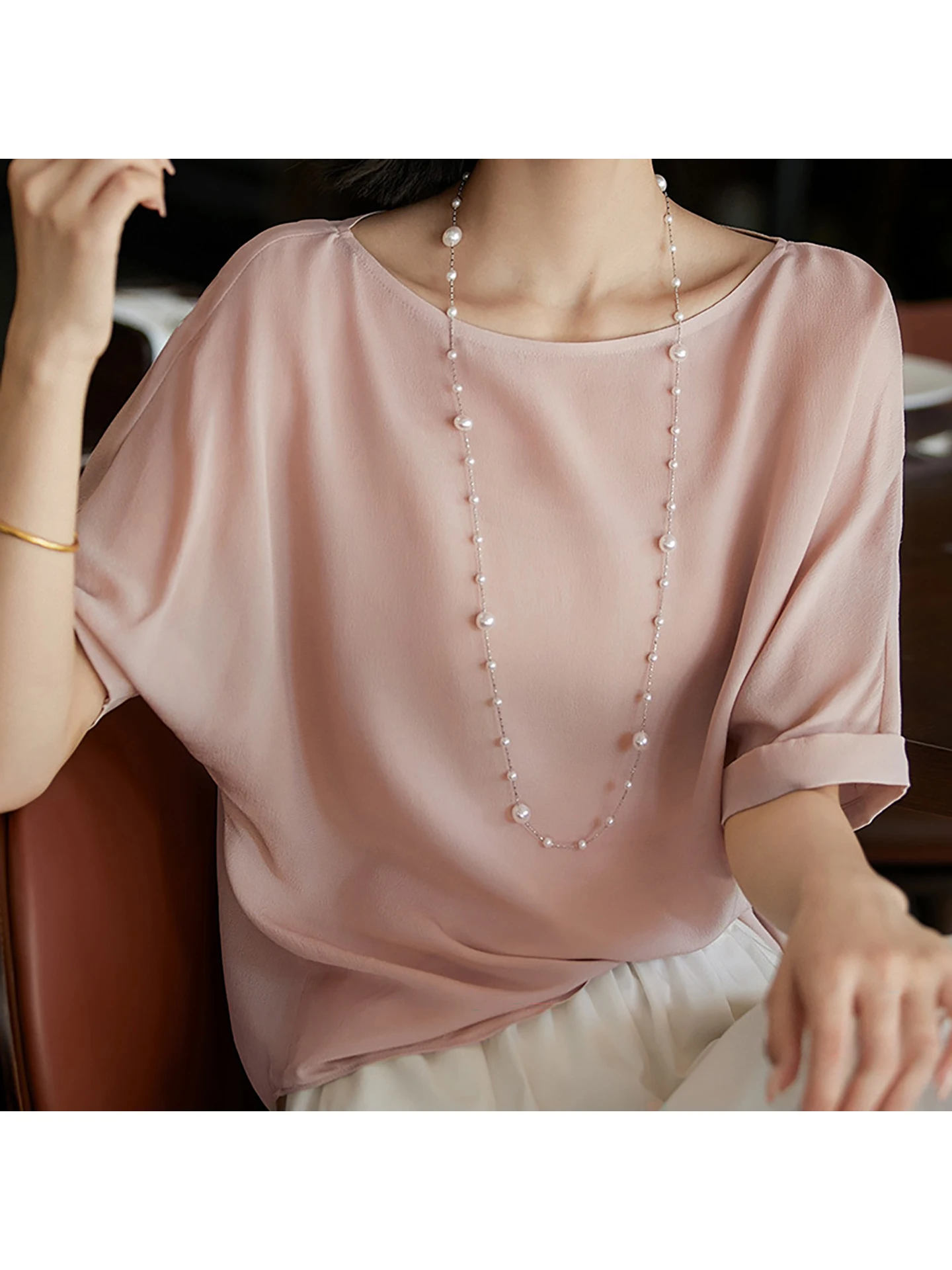 Silk Shirt Women's High-end Silk Loose Casual Short Sleeve Sun Protection Top Summer One-Shoulder Sweatshirt - AliExpress Shirts & Blouses