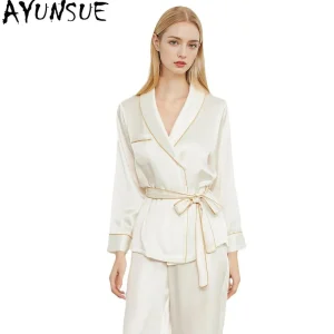AYUNSUE 100% Real Mulberry Silk Sleepwear Women 19Mm Silk Pajama Set Long Sleeve Top Casual Pants Lace-up Women's Home Clothes - AliExpress Women's Sleep & Lounge