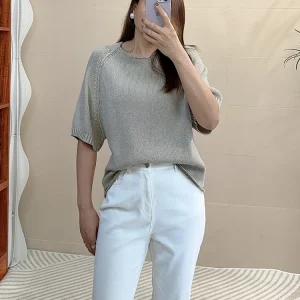 Comfortable Breathable Linen Cotton round Ne ort Sve Loose Women's T-irt Summer New Sle High End Knitted Top - AliExpress Sweaters&Jumpers