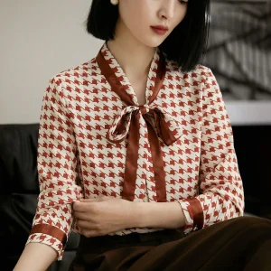 Retro Plaid Print Long Sve Women's irt Spring 2026 Loose Fit Ele Sle Casual Straight Cut Silk Blend Breathable - AliExpress Shirts & Blouses