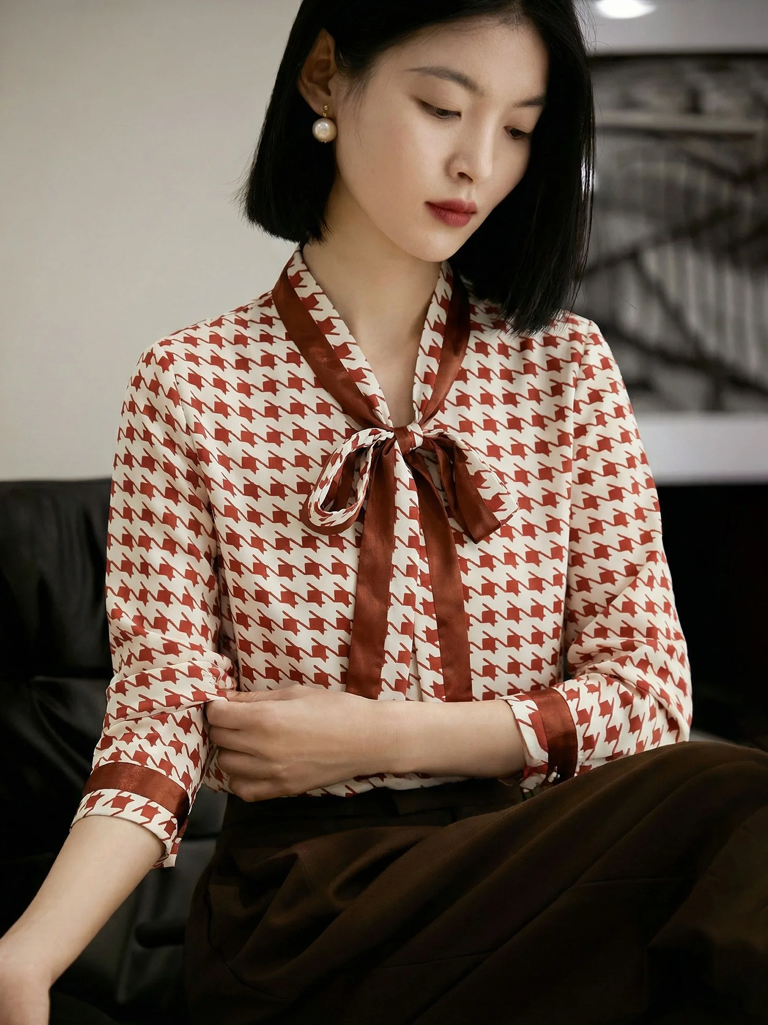 Retro Plaid Print Long Sve Women's irt Spring 2026 Loose Fit Ele Sle Casual Straight Cut Silk Blend Breathable - AliExpress Shirts & Blouses